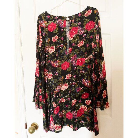 NWOT Floral Viscose Vintage 60s 70s Style Babydoll Long Bell Sleeve Mini Dress - Picture 3 of 4